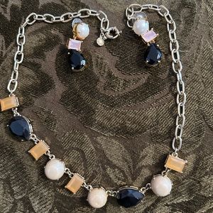 J. Crew Pearl Black and Pink Statement Necklace  and Earrings